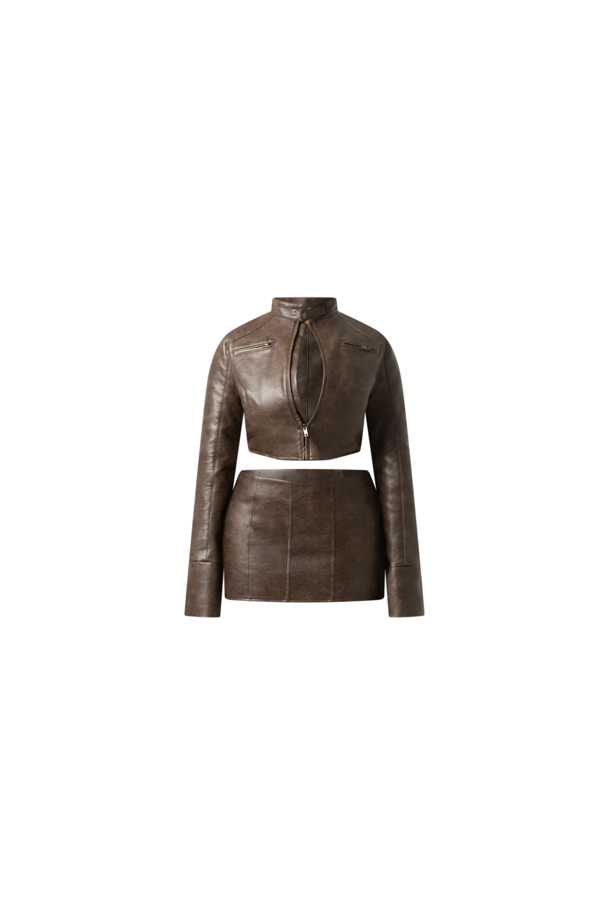 UMBER - CROPPED BIKER FITTED JACKET AND MINI SKIRT