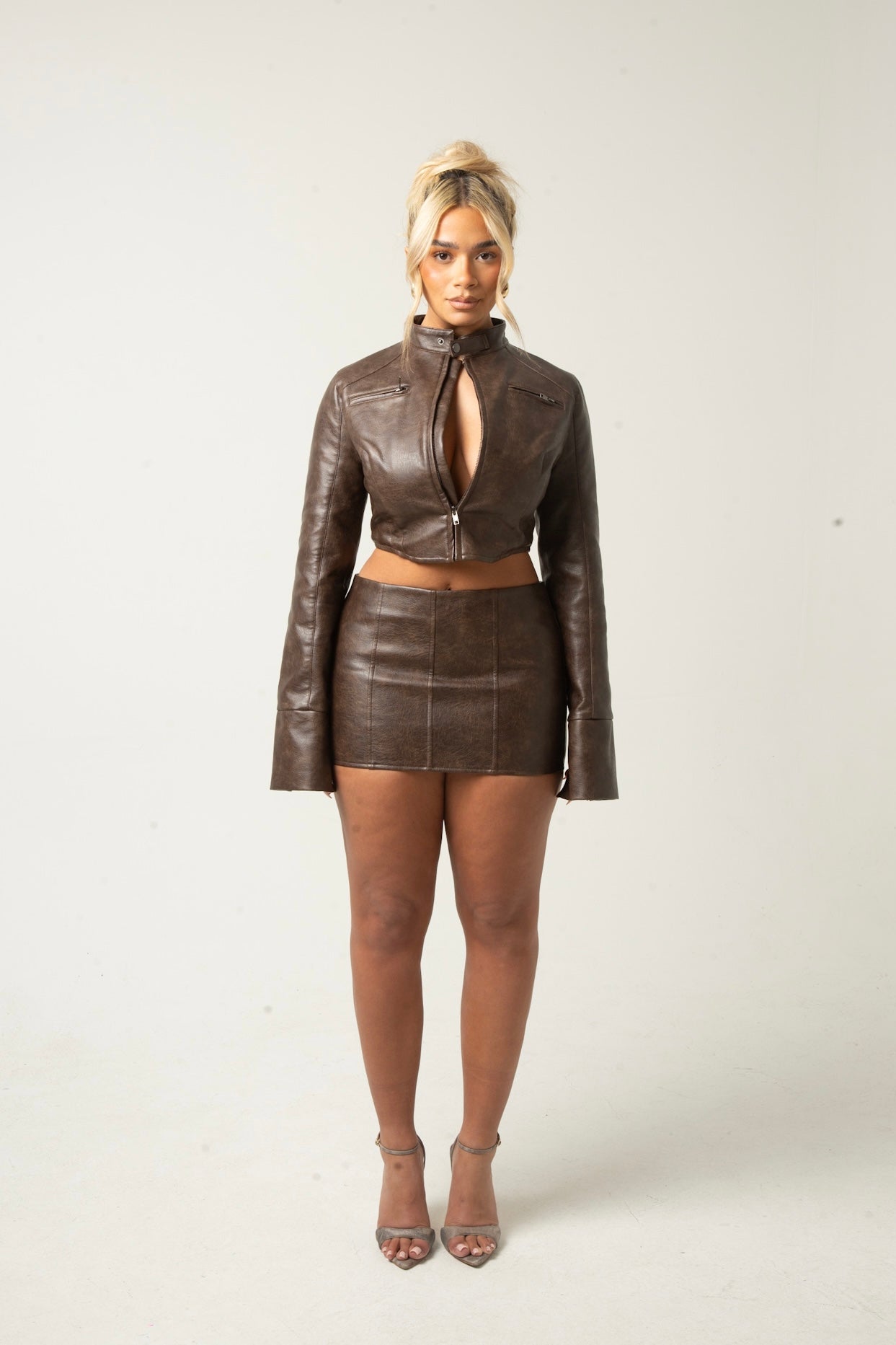 UMBER - CROPPED BIKER FITTED JACKET AND MINI SKIRT