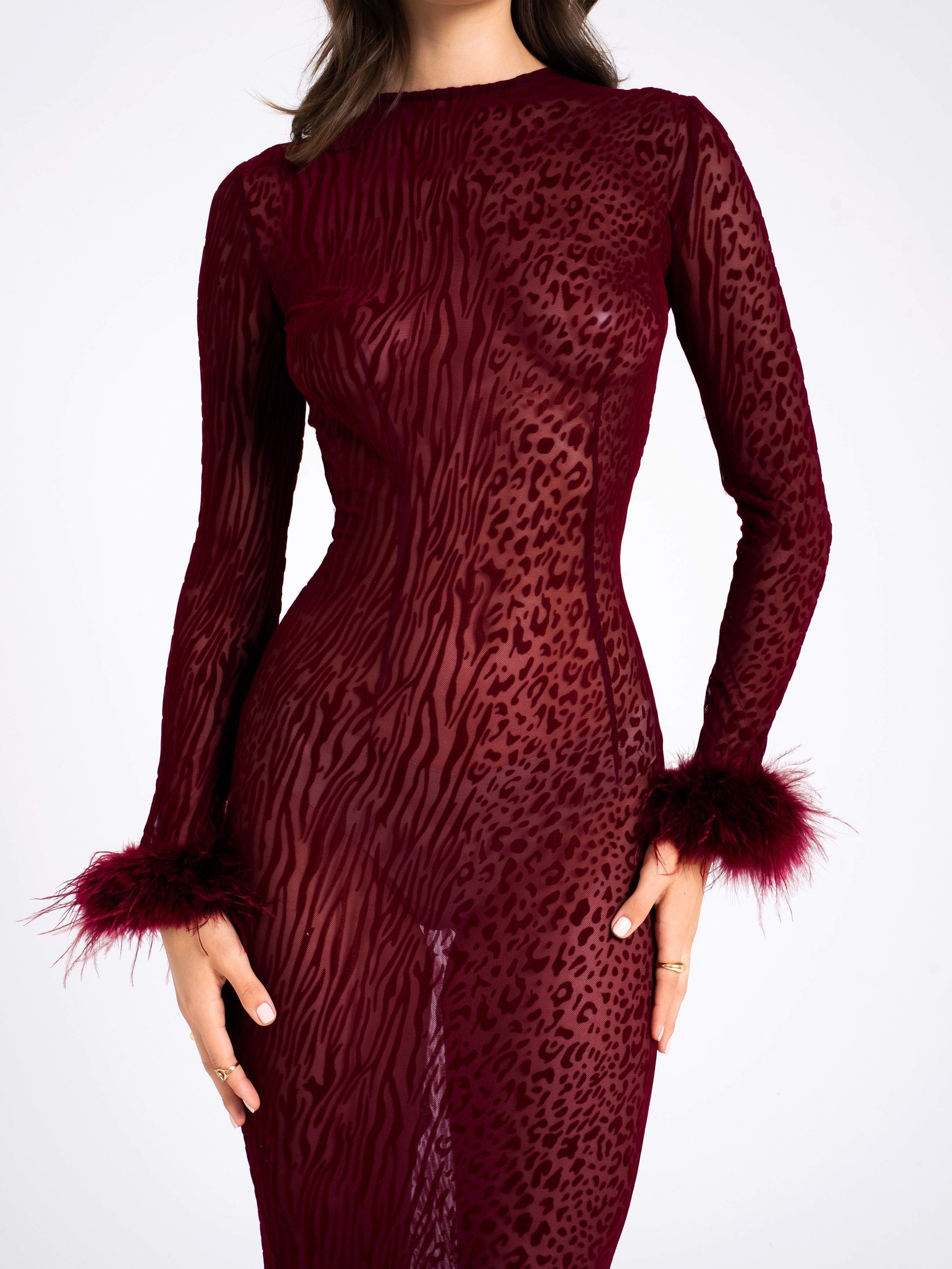 NERISSA - LEOPARD VELVET MESH BACKLESS MAXI DRESS