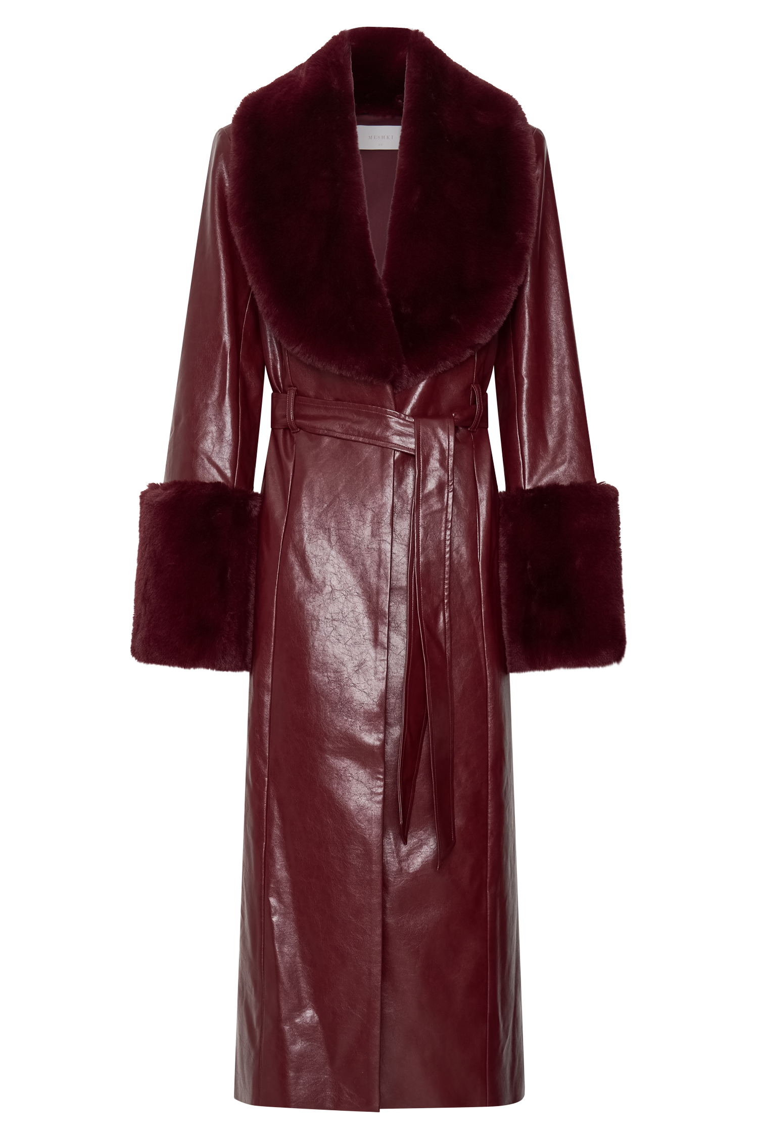 LILLIE - FAUX LEATHER TRENCH COAT WITH FAUX FUR