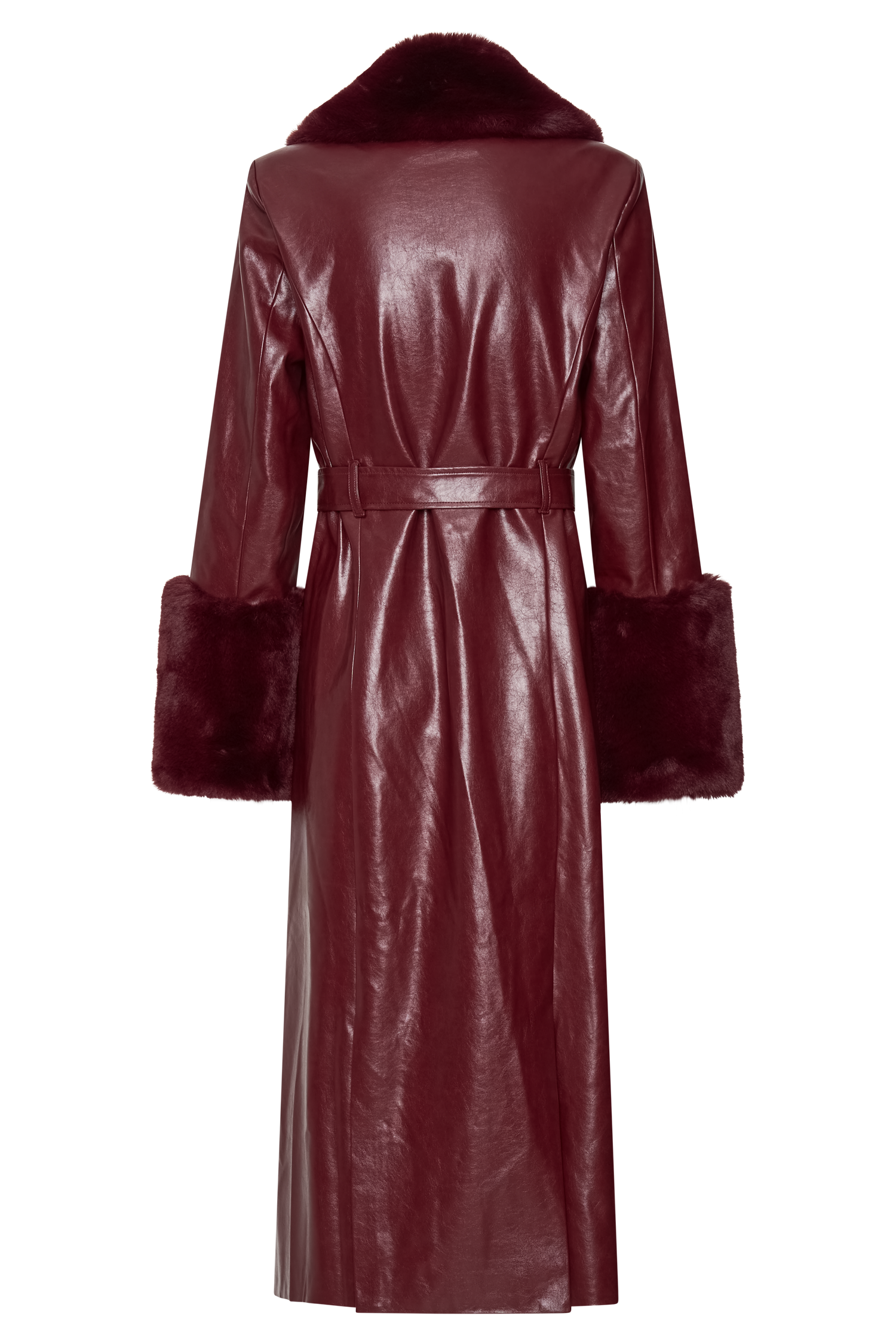 LILLIE - FAUX LEATHER TRENCH COAT WITH FAUX FUR