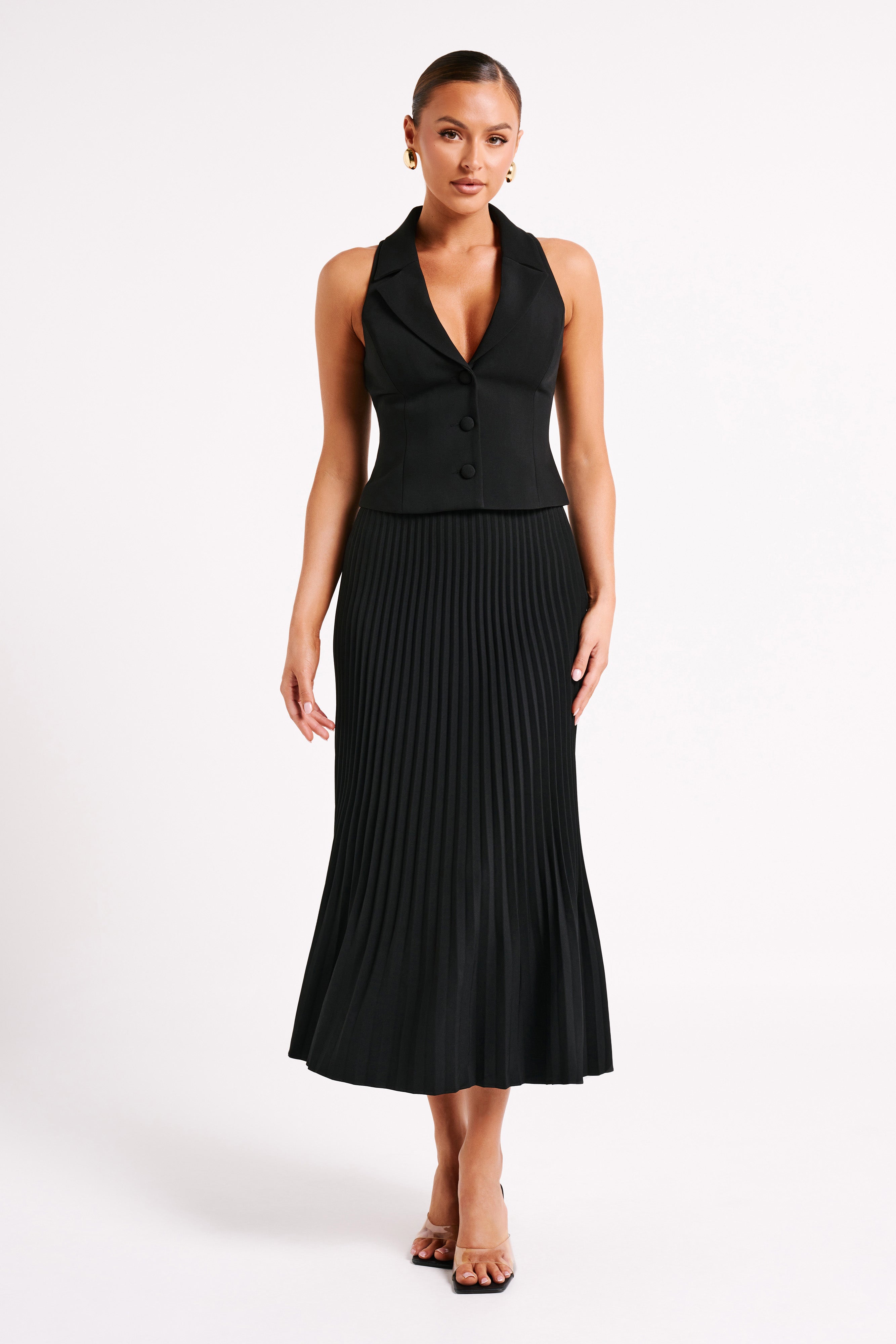 DEMI - PLEATED MAXI SKIRT WITH SUITING VEST