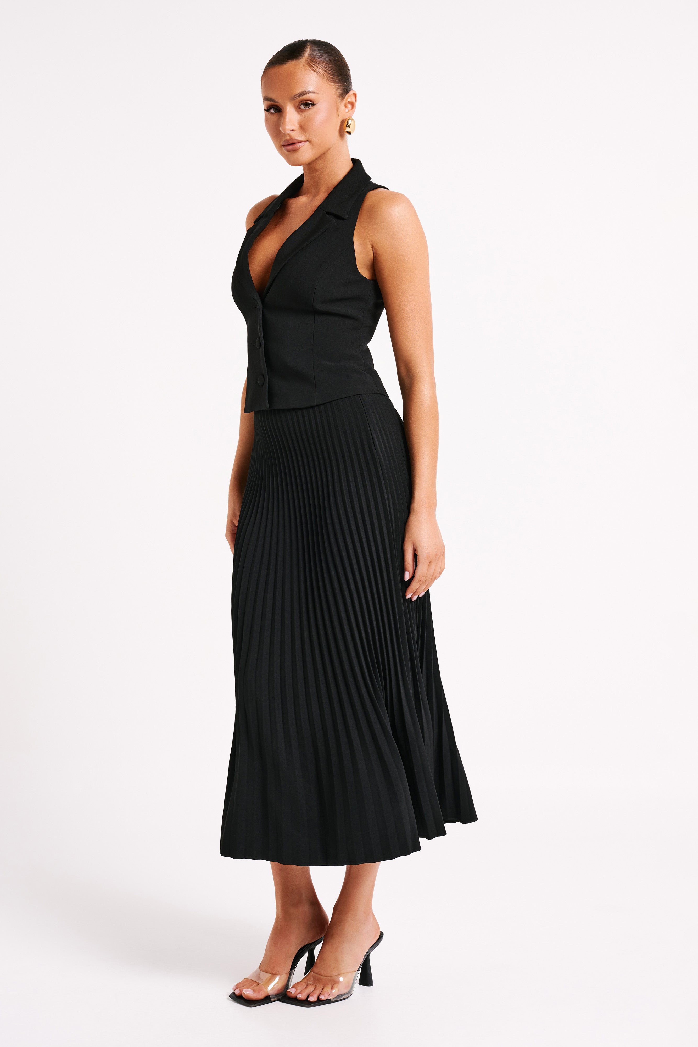 DEMI - PLEATED MAXI SKIRT WITH SUITING VEST