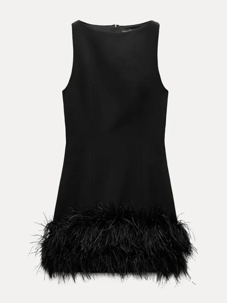 LIORA - MINI BLACK FUR DRESS