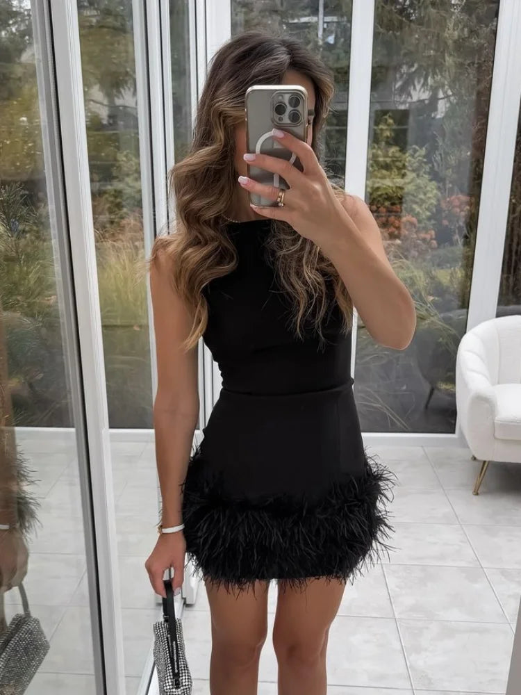 LIORA - MINI BLACK FUR DRESS