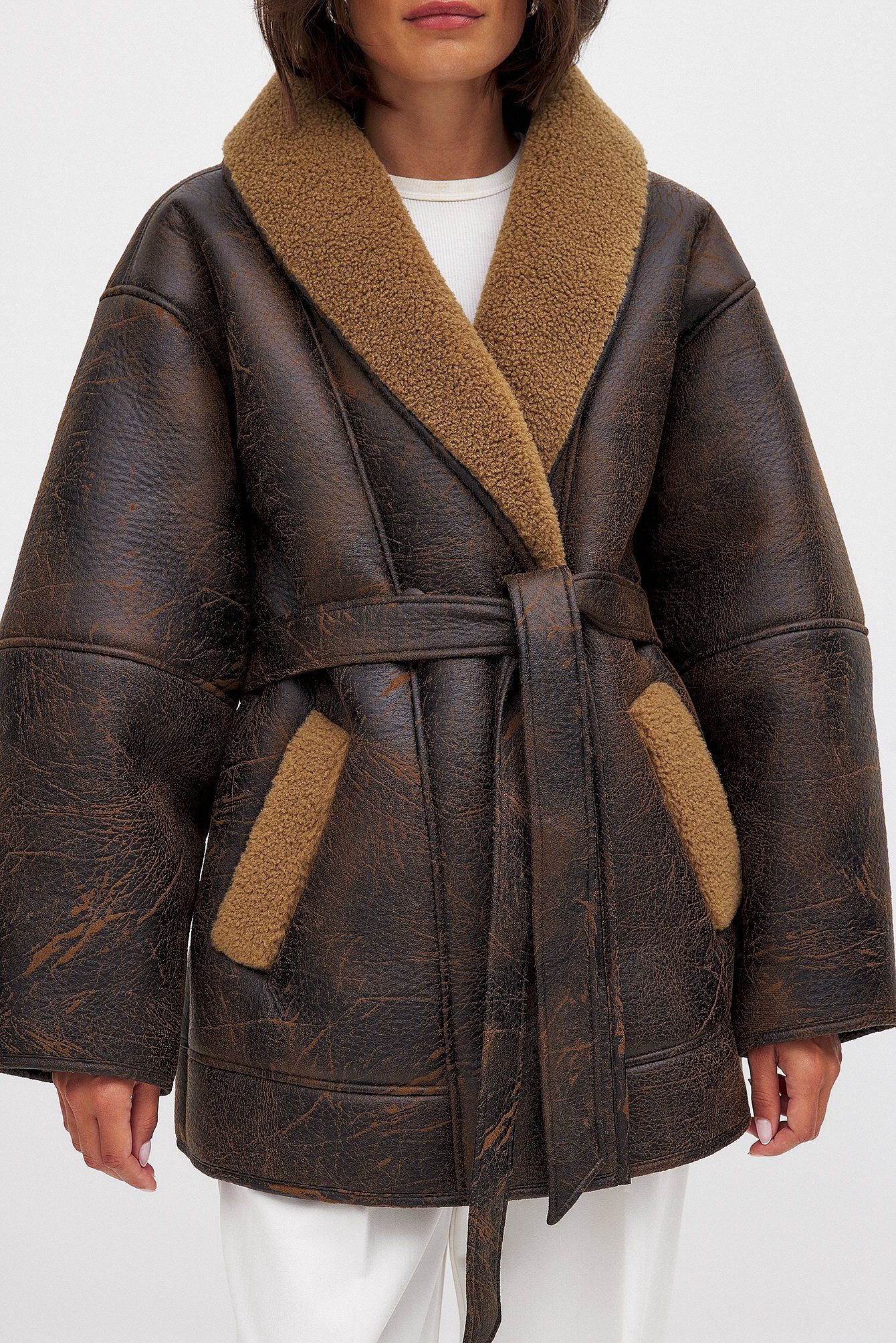 ISABELLA - BELTED DETAIL SHEARLING JACKET