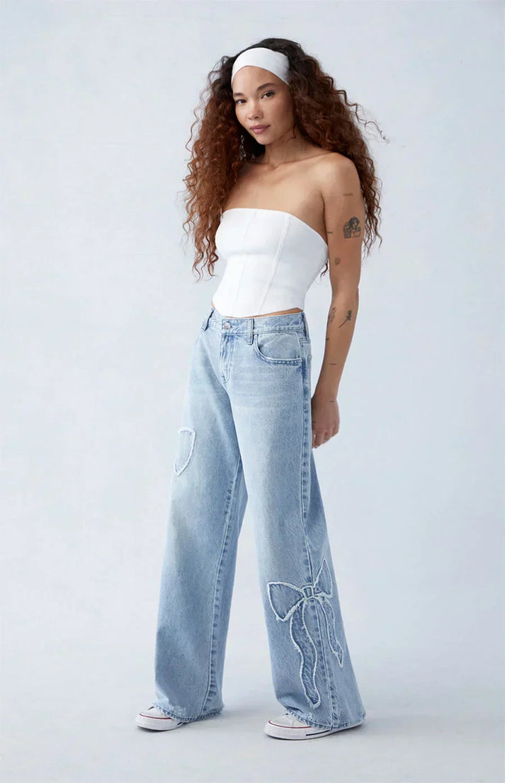 ELLIE - BOW MID RISE BAGGY JEANS