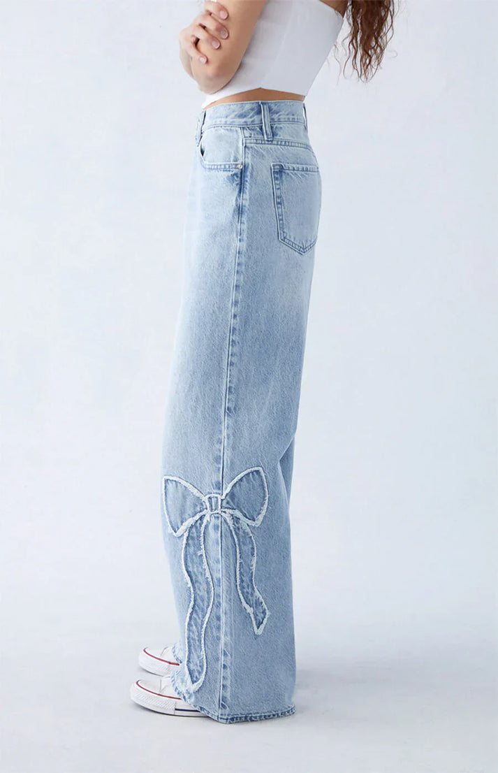 ELLIE - BOW MID RISE BAGGY JEANS