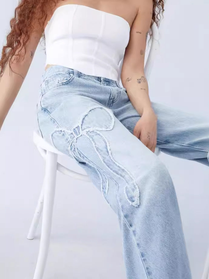 ELLIE - BOW MID RISE BAGGY JEANS