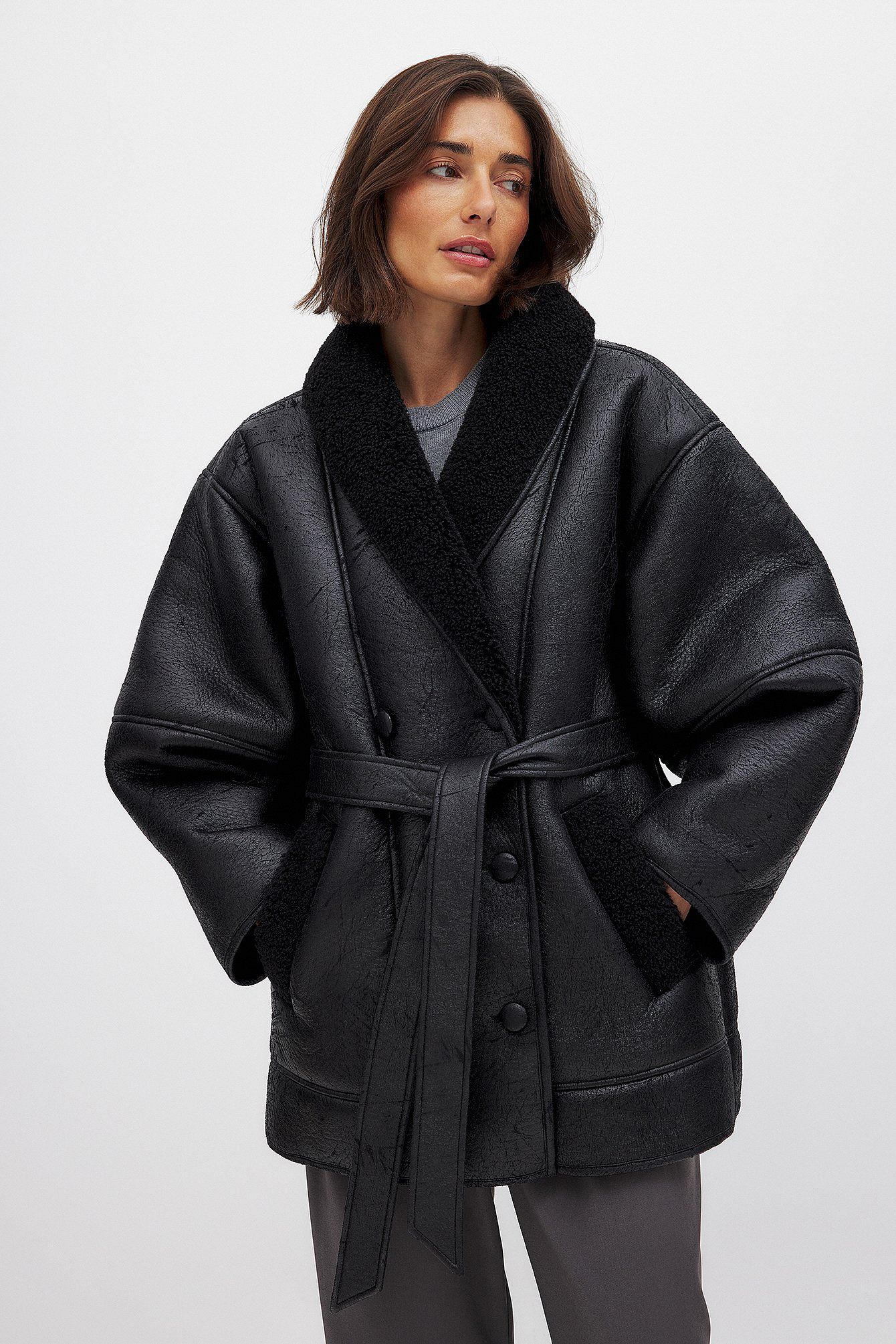 ISABELLA - BELTED DETAIL SHEARLING JACKET